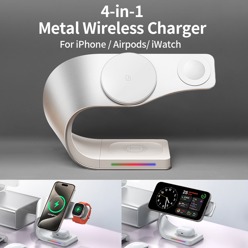 Wireless Charger Watch - Metal Shell 4-in-1 draadloze oplader voor