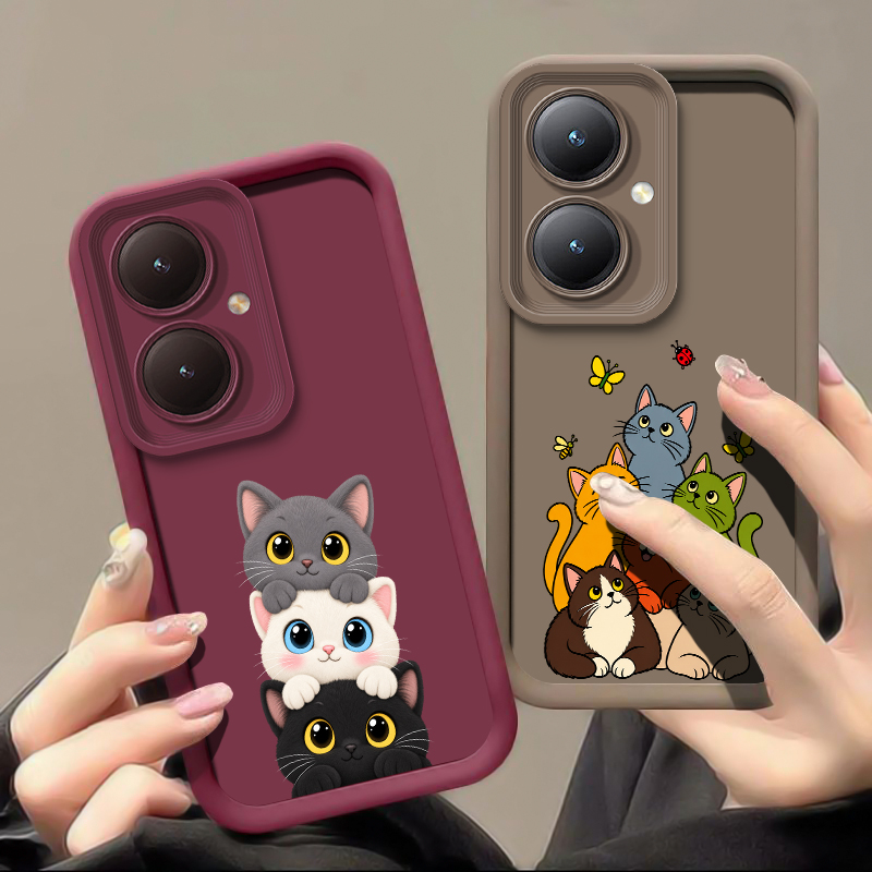 Vivo Y28 - Leuke, grappige telefoonhoes met kattenmotief voor
