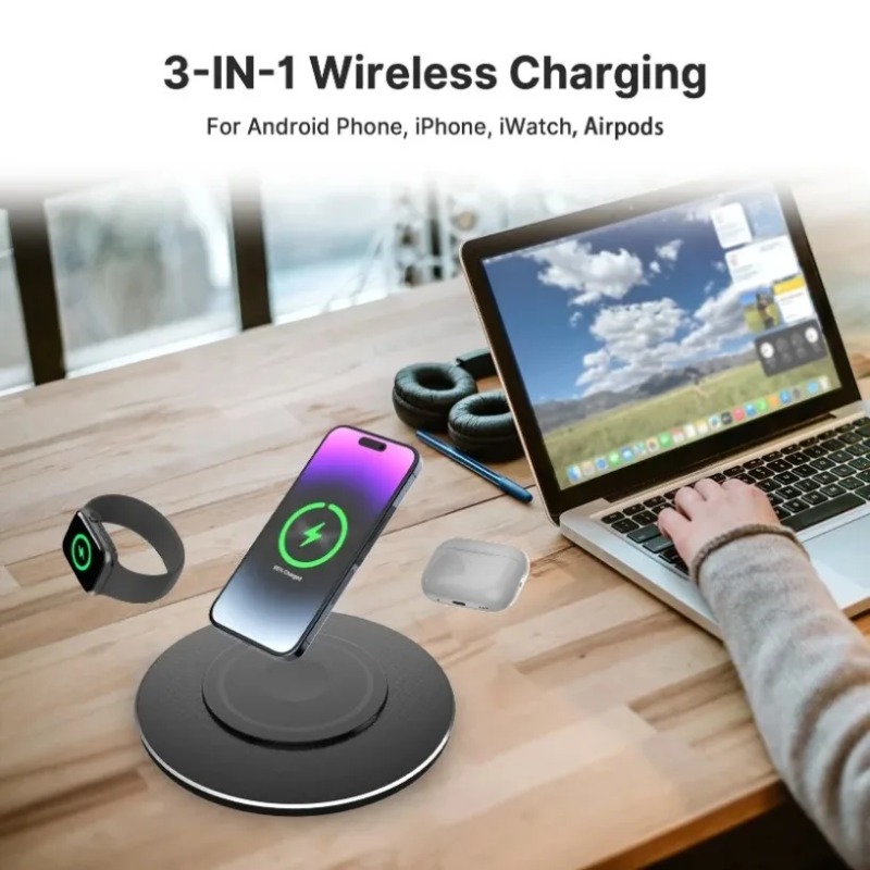 Wireless Charger Watch - Compacte 15W 3-in-1 draadloze oplaadpad, snellaadstation